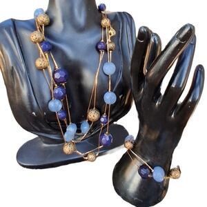 Premier Designs Long Gold-Tone Beaded Necklace & Bracelet Set